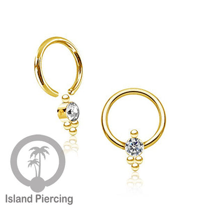 BCR piercing stainless warna gold dengan kristal zirconia, Tragus, Septum dan Helix piercing