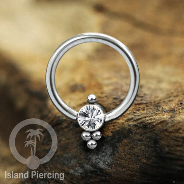 BCR piercing stainless warna silver dengan kristal zirconia, Tragus, Septum dan Helix piercing