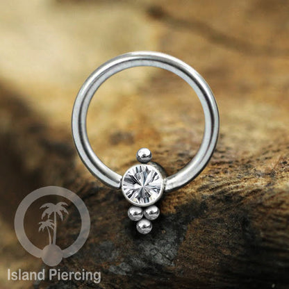 BCR piercing stainless warna silver dengan kristal zirconia, Tragus, Septum dan Helix piercing