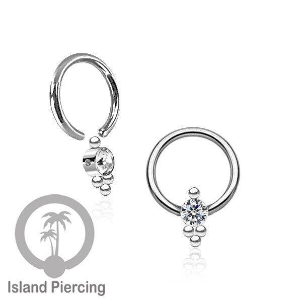 BCR piercing stainless warna silver dengan kristal zirconia, Tragus, Septum dan Helix piercing