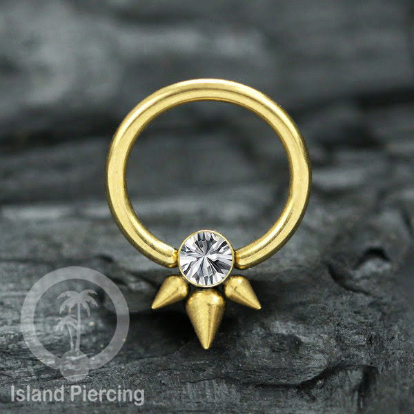 BCR piercing stainless warna gold dengan kristal zirconia, Tragus, Septum dan Helix piercing