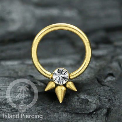 BCR piercing stainless warna gold dengan kristal zirconia, Tragus, Septum dan Helix piercing