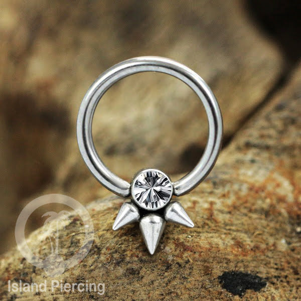 BCR piercing stainless warna silver dengan kristal zirconia, Tragus, Septum dan Helix piercing
