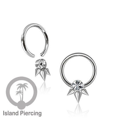 BCR piercing stainless warna silver dengan kristal zirconia, Tragus, Septum dan Helix piercing