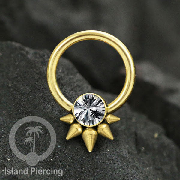 BCR piercing stainless warna gold dengan kristal zirconia, Tragus, Septum dan Helix piercing