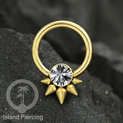 BCR piercing stainless warna gold dengan kristal zirconia, Tragus, Septum dan Helix piercing