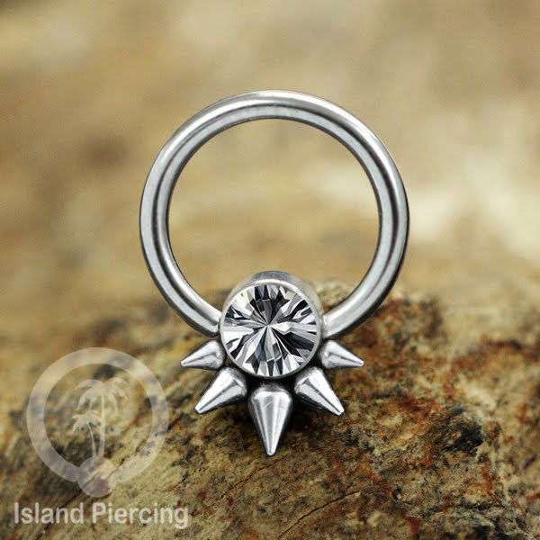 BCR piercing stainless warna silver dengan kristal zirconia, Tragus, Septum dan Helix piercing