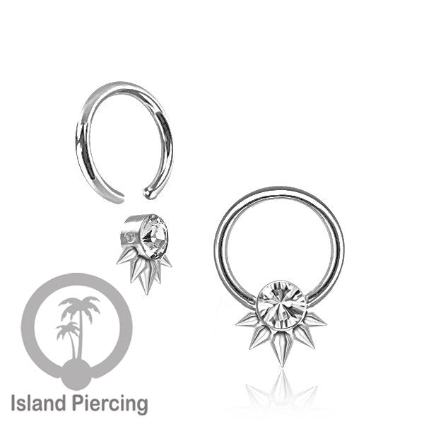 BCR piercing stainless warna silver dengan kristal zirconia, Tragus, Septum dan Helix piercing