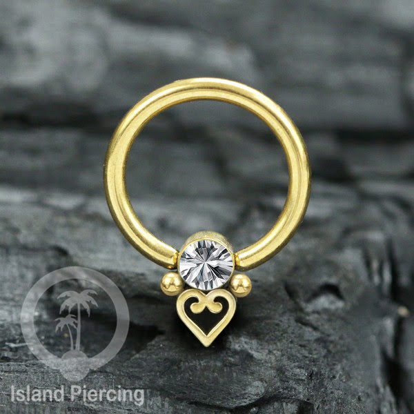 BCR piercing stainless warna gold dengan kristal zirconia, Tragus, Septum dan Helix piercing