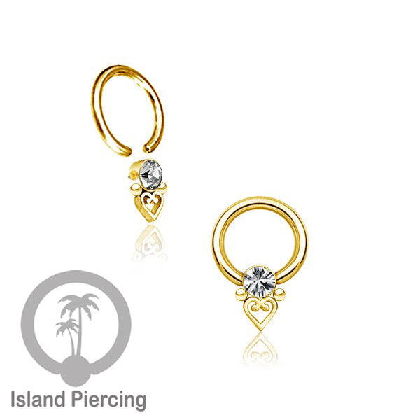 BCR piercing stainless warna gold dengan kristal zirconia, Tragus, Septum dan Helix piercing