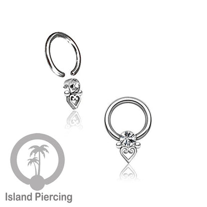 BCR piercing stainless warna silver dengan kristal zirconia, Tragus, Septum dan Helix piercing