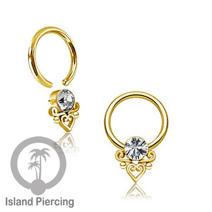 BCR piercing stainless warna gold dengan kristal zirconia, Tragus, Septum dan Helix piercing