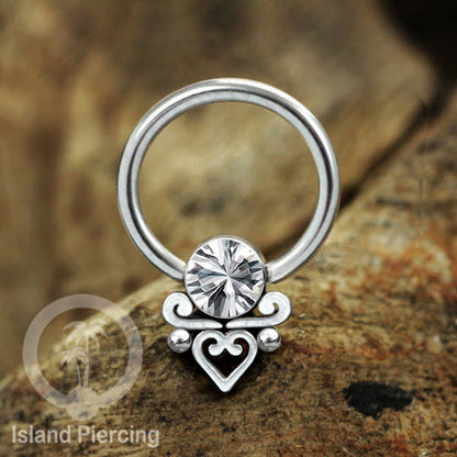 BCR piercing stainless warna silver dengan kristal zirconia, Tragus, Septum dan Helix piercing
