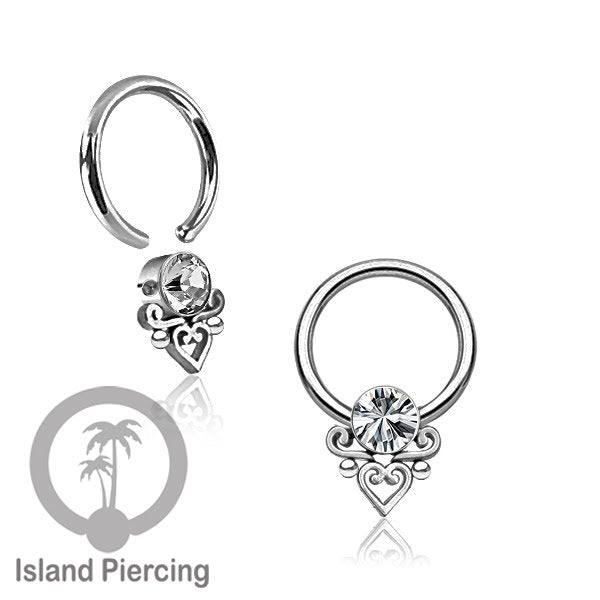 BCR piercing stainless warna silver dengan kristal zirconia, Tragus, Septum dan Helix piercing