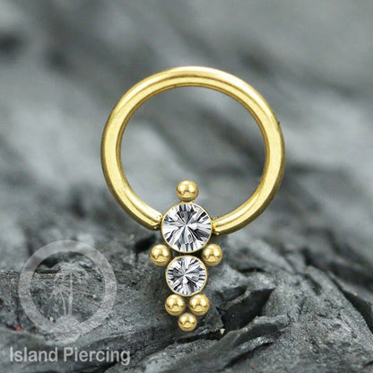 BCR piercing stainless warna gold dengan kristal zirconia, Tragus, Septum dan Helix piercing