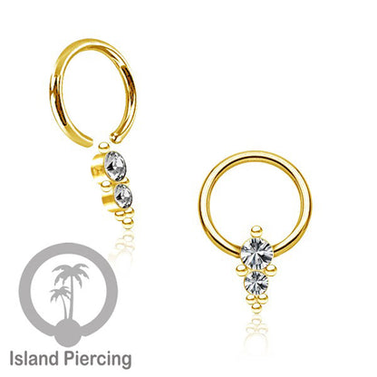 BCR piercing stainless warna gold dengan kristal zirconia, Tragus, Septum dan Helix piercing