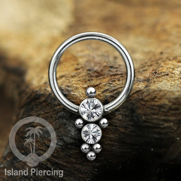 BCR piercing stainless warna silver dengan kristal zirconia, Tragus, Septum dan Helix piercing