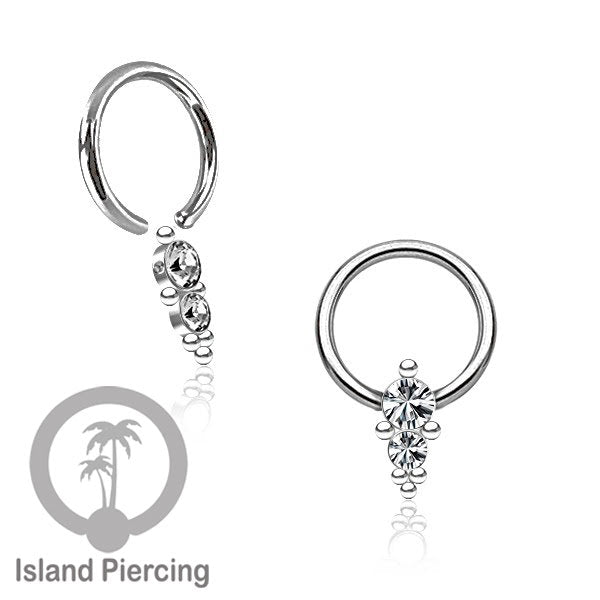 BCR piercing stainless warna silver dengan kristal zirconia, Tragus, Septum dan Helix piercing