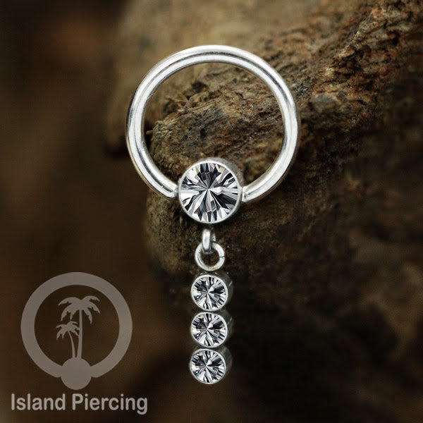 BCR piercing stainless warna silver dengan liotin kristal zirconia charm, Tragus, Helix piercing