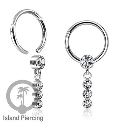 BCR piercing stainless warna silver dengan liotin kristal zirconia charm, Tragus, Helix piercing