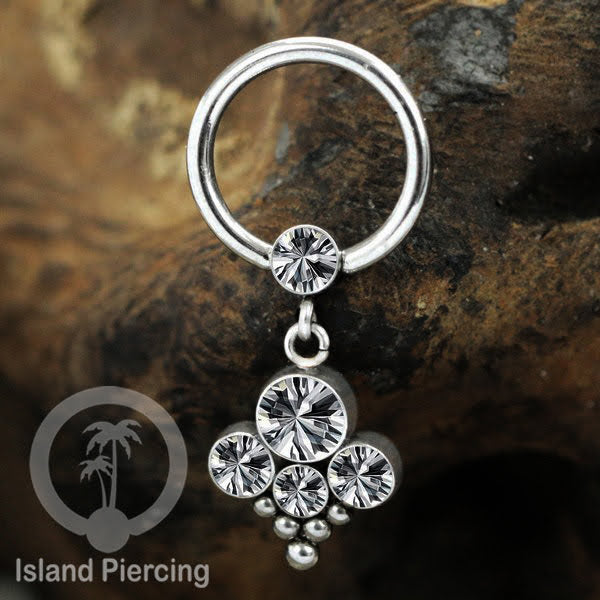 BCR piercing stainless warna silver dengan liotin kristal zirconia charm, Tragus, Helix piercing