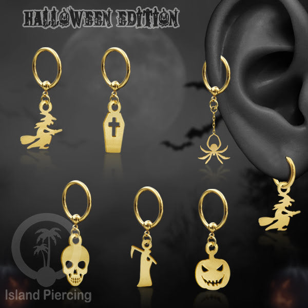 BCR Piercing Stainless warna gold Tindik model Gothic Halloween, Tengkorak, sihir, peti...