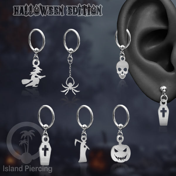 BCR Piercing Stainless warna silver Tindik model Gothic Halloween, Tengkorak, sihir, peti...