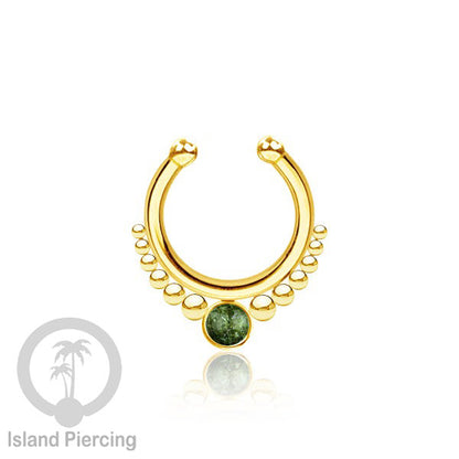 Tindik hidung Septum palsu pakai batu asli, Nose Piercing Septum Jewelry warna gold.