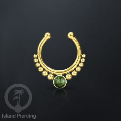 Tindik hidung Septum palsu pakai batu asli, Nose Piercing Septum Jewelry warna gold.