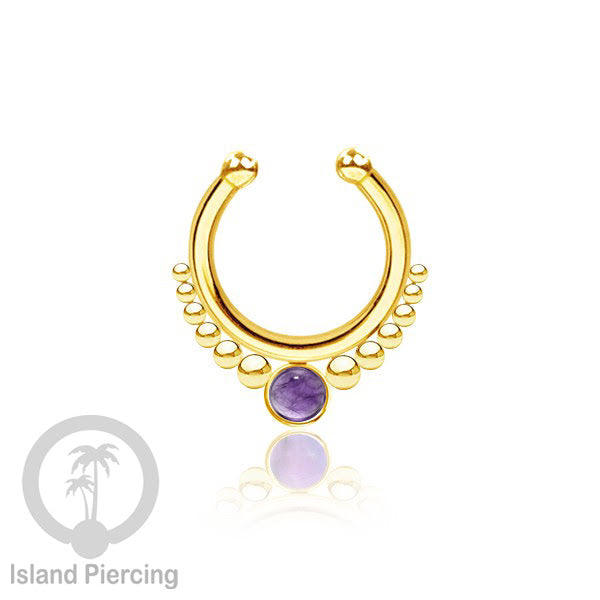 Tindik hidung Septum palsu pakai batu asli, Nose Piercing Septum Jewelry warna gold.