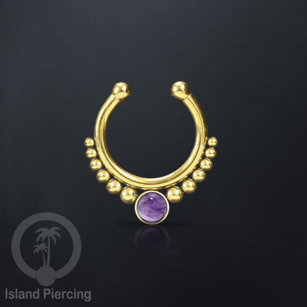 Tindik hidung Septum palsu pakai batu asli, Nose Piercing Septum Jewelry warna gold.