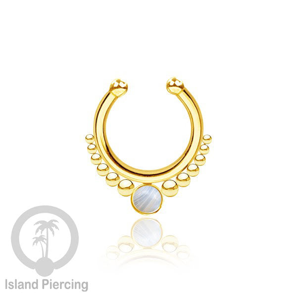 Tindik hidung Septum palsu pakai batu asli, Nose Piercing Septum Jewelry warna gold.