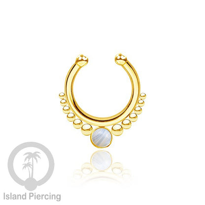 Tindik hidung Septum palsu pakai batu asli, Nose Piercing Septum Jewelry warna gold.