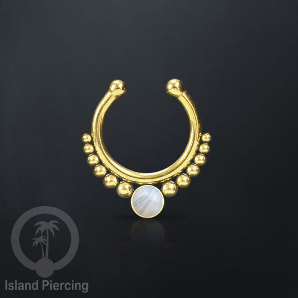 Tindik hidung Septum palsu pakai batu asli, Nose Piercing Septum Jewelry warna gold.