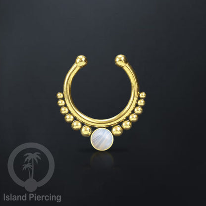 Tindik hidung Septum palsu pakai batu asli, Nose Piercing Septum Jewelry warna gold.