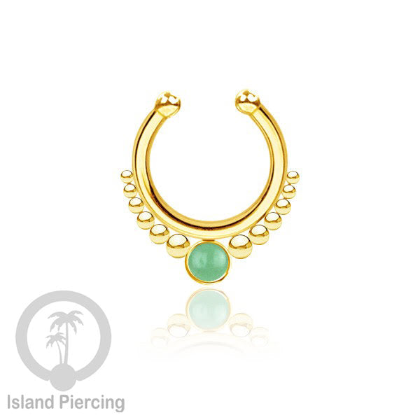 Tindik hidung Septum palsu pakai batu asli, Nose Piercing Septum Jewelry warna gold.
