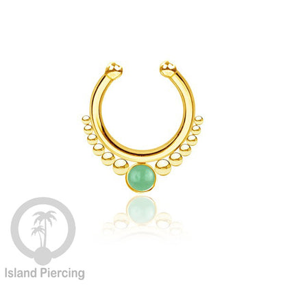 Tindik hidung Septum palsu pakai batu asli, Nose Piercing Septum Jewelry warna gold.