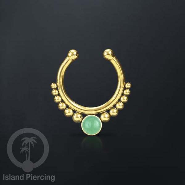 Tindik hidung Septum palsu pakai batu asli, Nose Piercing Septum Jewelry warna gold.