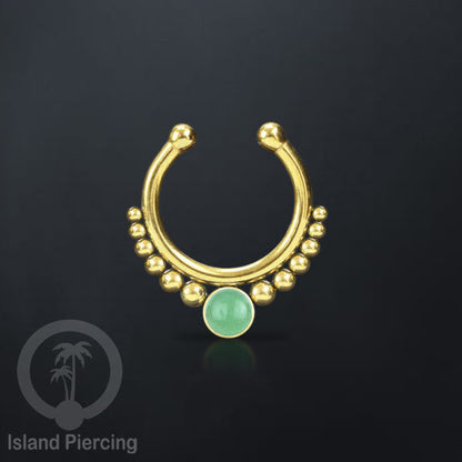 Tindik hidung Septum palsu pakai batu asli, Nose Piercing Septum Jewelry warna gold.