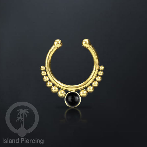 Tindik hidung Septum palsu pakai batu banyak warna, Nose Piercing Septum Jewelry warna gold.
