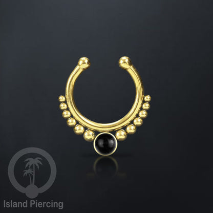 Tindik hidung Septum palsu pakai batu banyak warna, Nose Piercing Septum Jewelry warna gold.