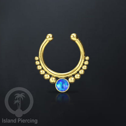 Tindik hidung Septum palsu pakai batu banyak warna, Nose Piercing Septum Jewelry warna gold.