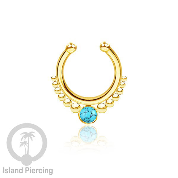 Tindik hidung Septum palsu pakai batu banyak warna, Nose Piercing Septum Jewelry warna gold.