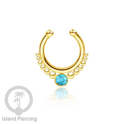 Tindik hidung Septum palsu pakai batu banyak warna, Nose Piercing Septum Jewelry warna gold.