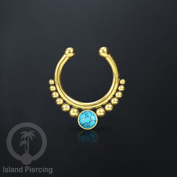 Tindik hidung Septum palsu pakai batu banyak warna, Nose Piercing Septum Jewelry warna gold.