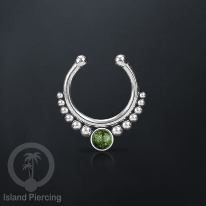 Tindik hidung Septum palsu pakai batu asli banyak warna, Nose Piercing Septum Jewelry warna gold.