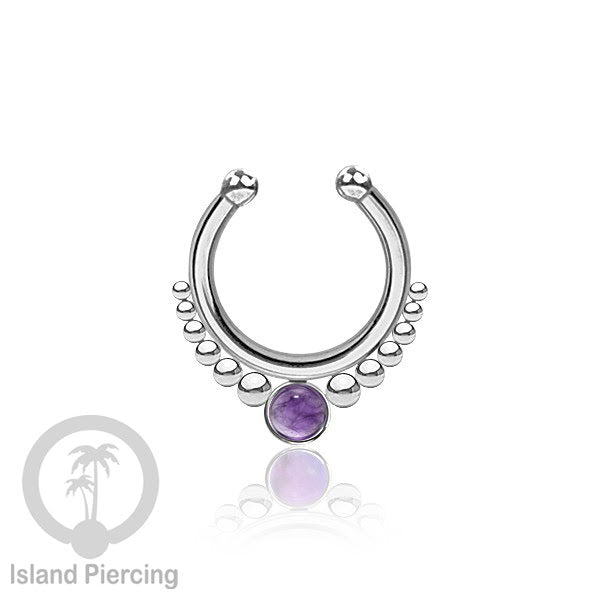 Tindik hidung Septum palsu pakai batu asli banyak warna, Nose Piercing Septum Jewelry warna gold.