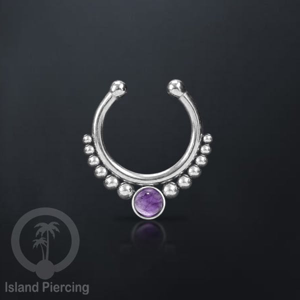 Tindik hidung Septum palsu pakai batu asli banyak warna, Nose Piercing Septum Jewelry warna gold.