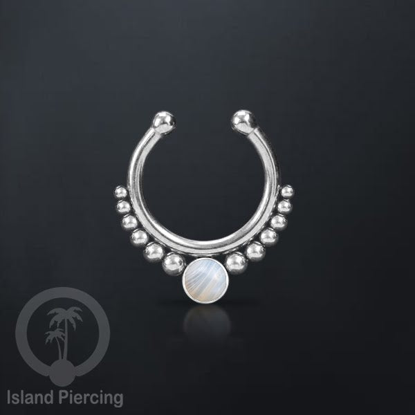 Tindik hidung Septum palsu pakai batu asli banyak warna, Nose Piercing Septum Jewelry warna gold.