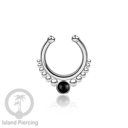 Tindik hidung Septum palsu pakai batu banyak warna, Nose Piercing Septum Jewelry warna silver.